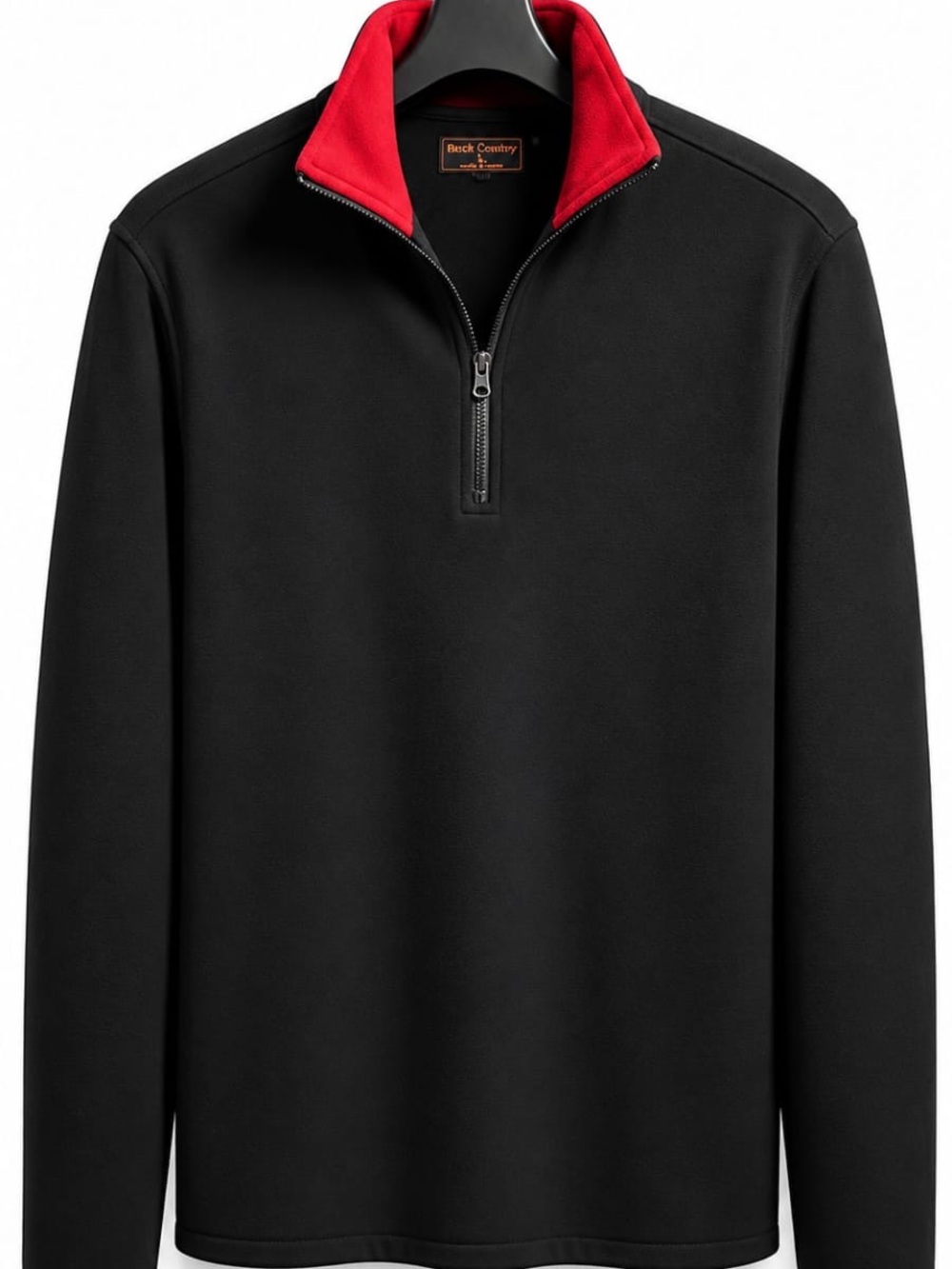 Stone mountBlack Quarter-Zip Pullover with Red Collar